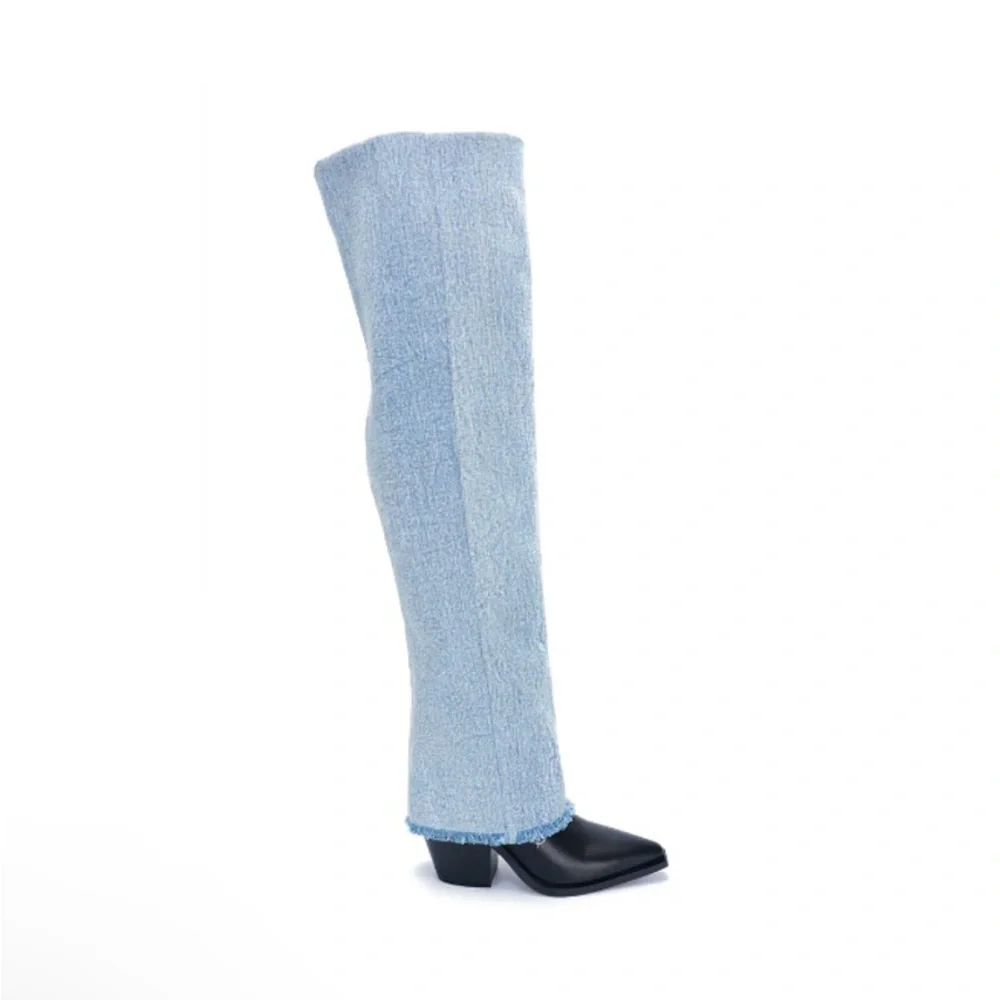 Azalea Wang Brynlee Denim‎ Western Boot NEW